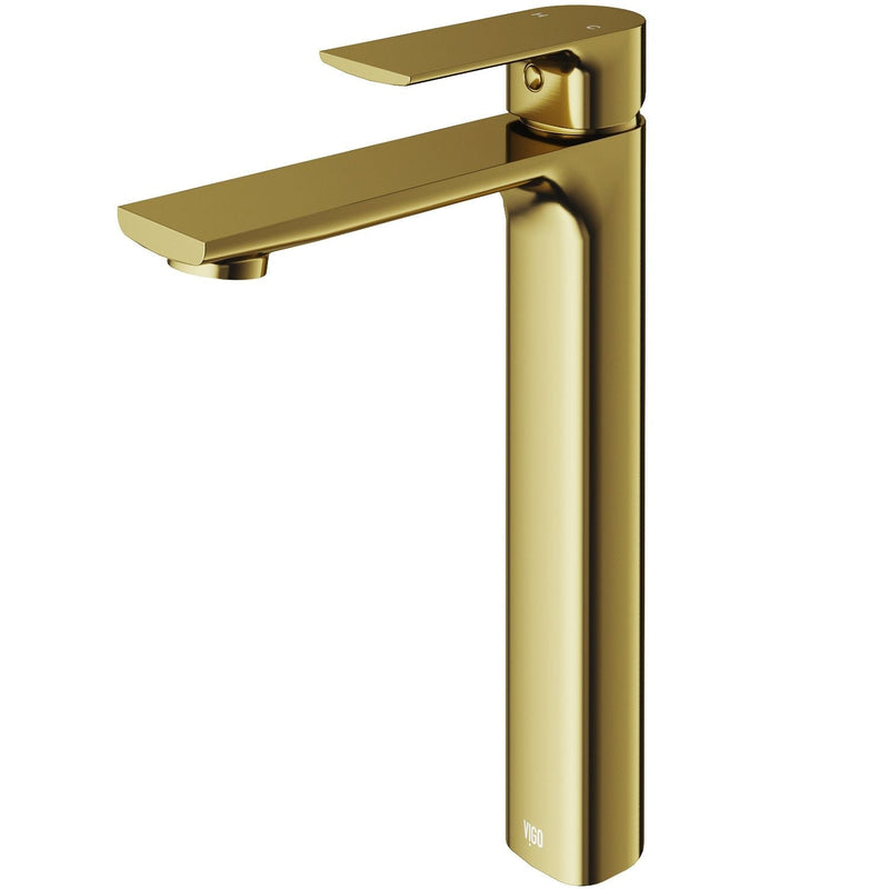 VIGO Norfolk Single Handle Vessel Single Hole Bathroom Sink Faucet, Matte Gold S8