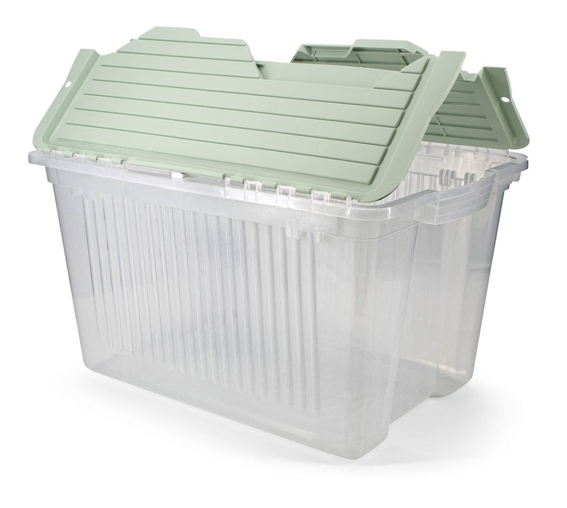 type A Transparent Stackable Storage Box with Flip-top Lid, 45-L, Eucalyptus U0