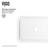VIGO Petunia Matte Stone Rectangular Composite Vessel Bathroom Sink/Basin with Rounded Edges & Deep Bowl, White