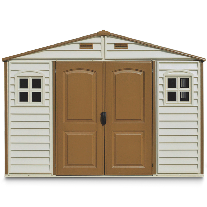 Duramax Woodside Vinyl Resin Garden Shed, Brown, 10-1/2-ft x 8-ft K9