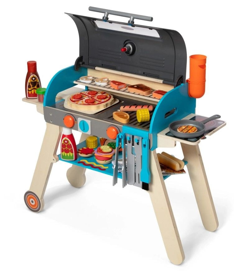 Melissa & Doug Wooden Deluxe Barbecue Grill, Smoker and Pizza Oven Playset, Ages 3+ Z3
