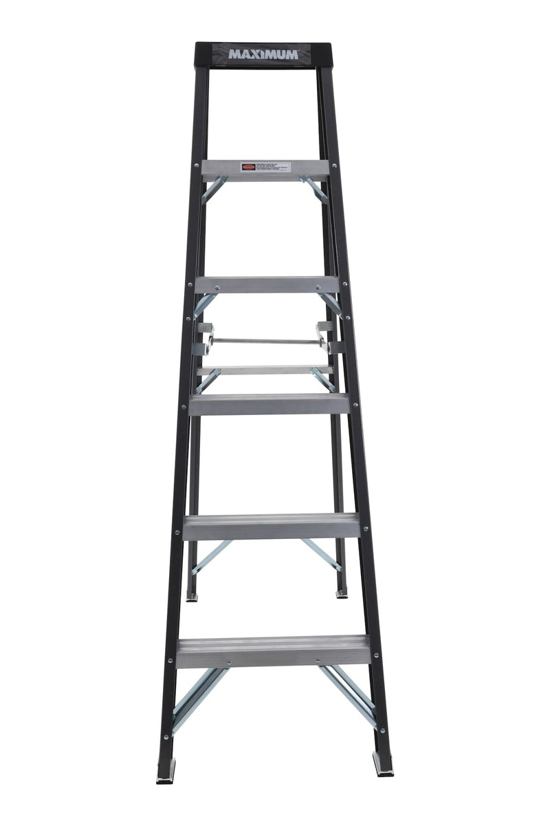 MAXIMUM Grade 1 Fiberglass Heavy-Duty Industrial Step Ladder, 250-lb, 6-ft F0