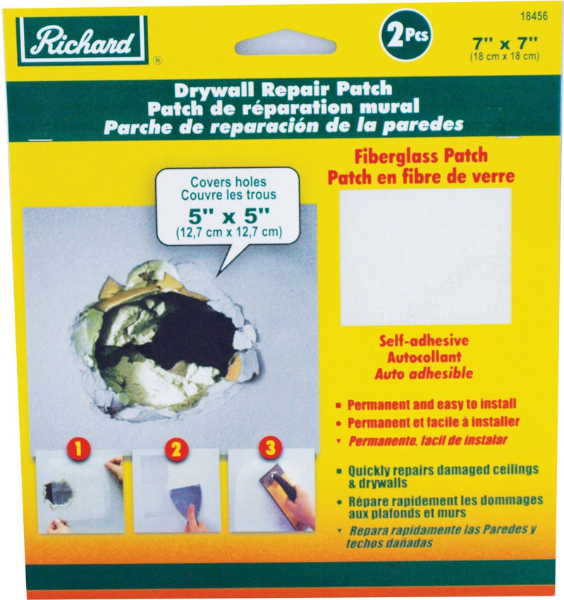 Richard Permanent Self-Adhesive Fibreglass Mesh Drywall Repair Patch Tape, 7 x 7-in, 2-pk O1