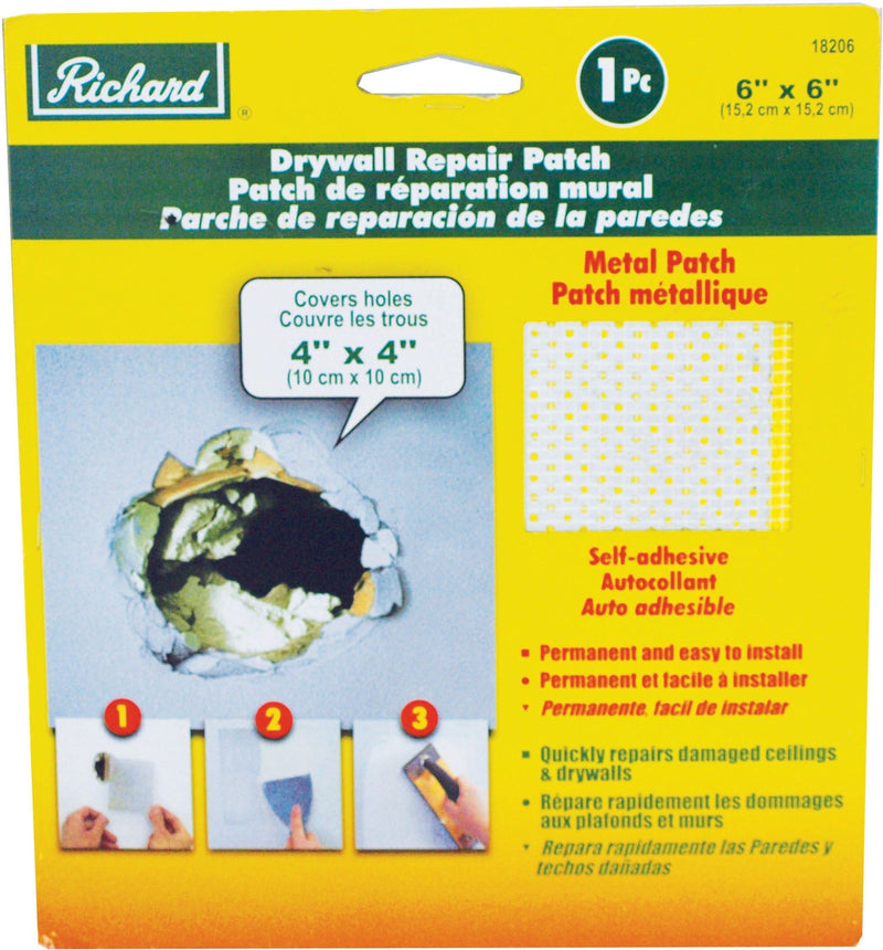 Richard Self-Adhesive Metal-Reinforced Drywall & Ceiling Hole Repair Patch, 6 x 6-in D3