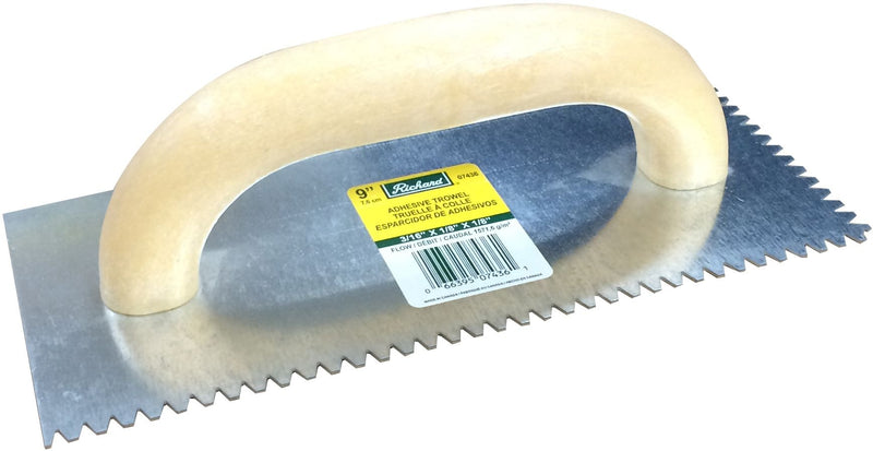 Richard Steel Flat Top V-Notch Adhesive Trowel For Ceramic Tile/Flooring, 3/16 x 1/8-in Q3