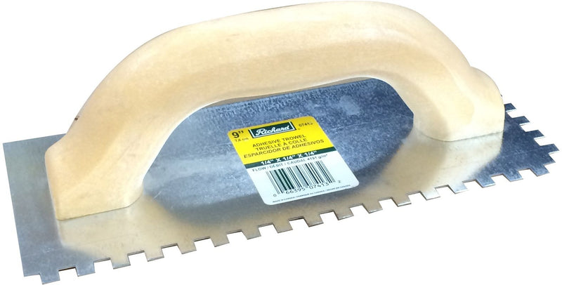 Richard Steel Square-Notch Adhesive Trowel For Ceramic Tile & Flooring, 1/4 x 9-in K5