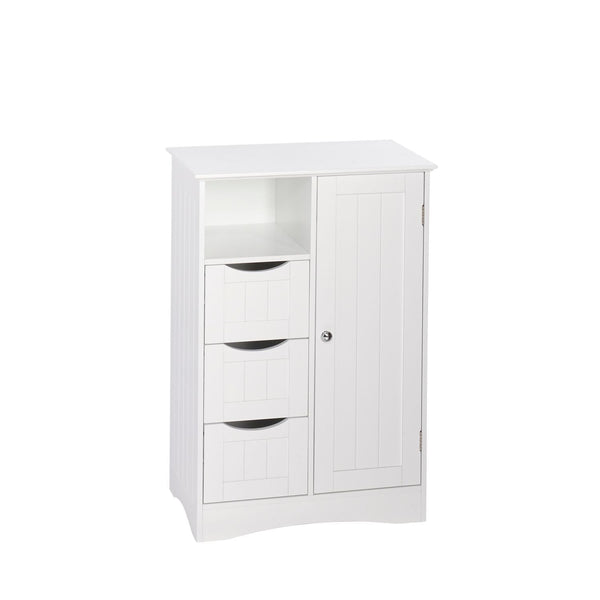 RiverRidge Home Ashland Single Door Bathroom & Laundry Storage Cabinet with 3 Drawers, Open Cubby & Adjustable Shelf, White I4