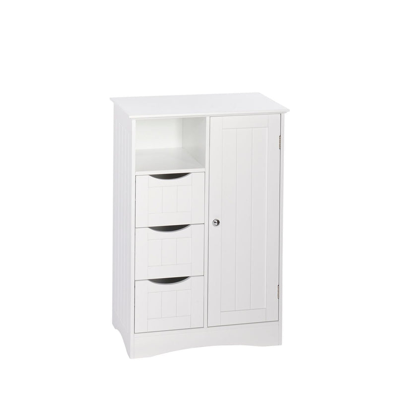 RiverRidge Home Ashland Single Door Bathroom & Laundry Storage Cabinet with 3 Drawers, Open Cubby & Adjustable Shelf, White K2