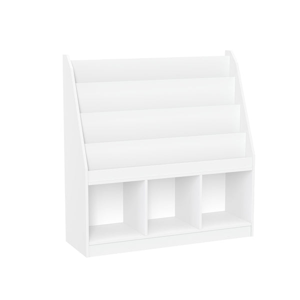 RiverRidge Home Kids' Playroom Bookrack with 3 Toy Organizer Cubbies & 4 Book Shelves, White W9