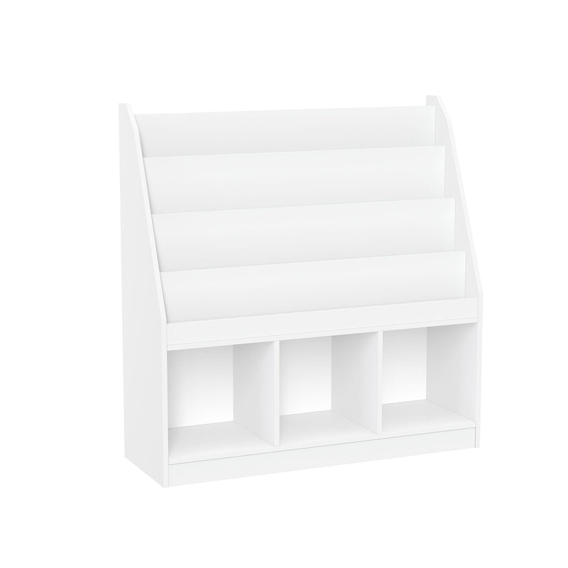 RiverRidge Home Kids' Playroom Bookrack with 3 Toy Organizer Cubbies & 4 Book Shelves, White W9