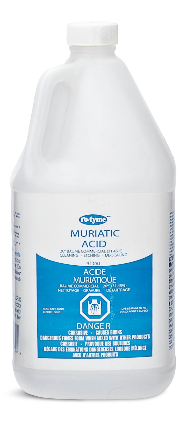 Ro-Tyme Muriatic Acid For Cleaning & Etching Concrete & Descaling Tile/Porcelain, 4-L S6