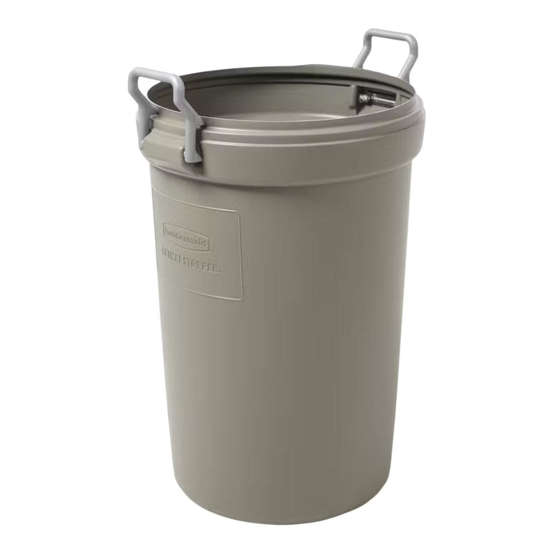Rubbermaid Plastic Circular Animal Stopper Garbage Can, Grey, 121-L E2