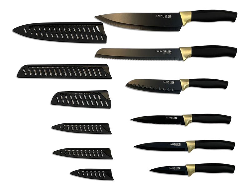 Sabatier Knife Set with Covers, Black/Gold, 12-pc I9