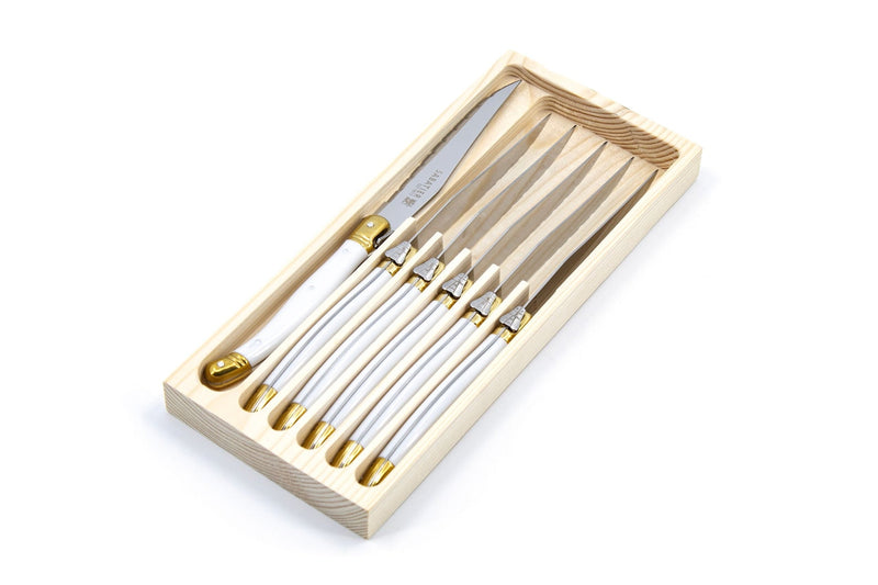 Sabatier Laguiole Steak Knife Set, White/Gold, 6-pc J4