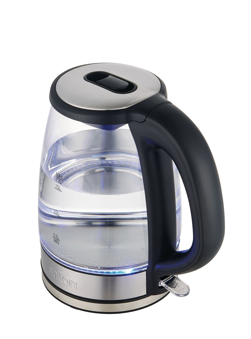 Salton Cordless Electric Glass Kettle with Auto Shut Off, Black/Stainless Steel, 1.7-L V4