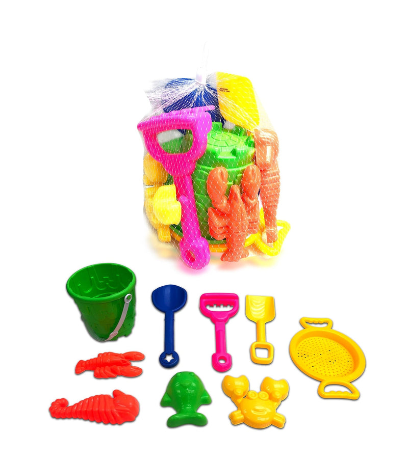 Sand Plastic Mold Toy Set with Bucket, Multi-Coloured, 9-pk, Ages 2+, for Summer/Beach Activities R5