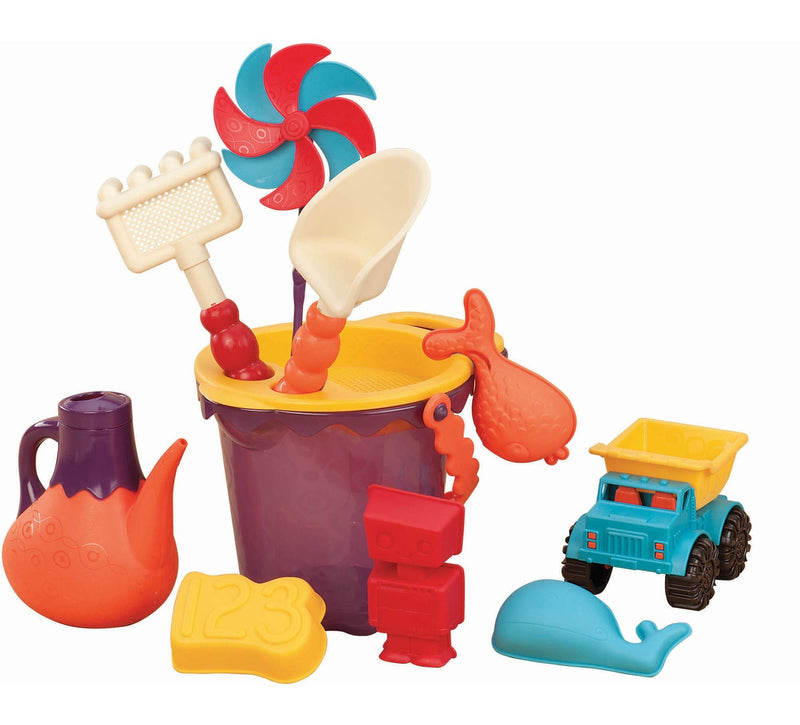 Sand Plastic Mold Toy Set with Bucket, Multi-Coloured, Assorted, 11-pk, Ages 2+, for Summer/Beach Activities K1