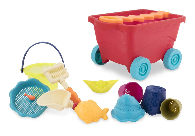Sand Plastic Mold Toy Set with Wagon, Multi-Coloured, 11-pk, Ages 2+, for Summer/Beach Activities Y1