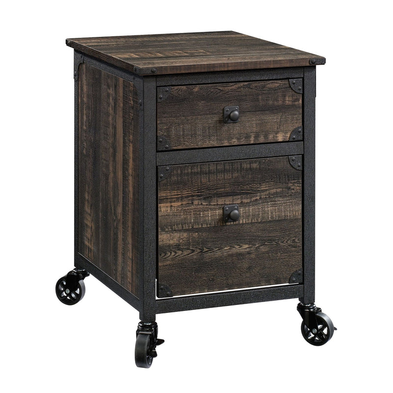 Sauder Steel Pedestal River File Cabinet with Drawers, Carbon Oak U3