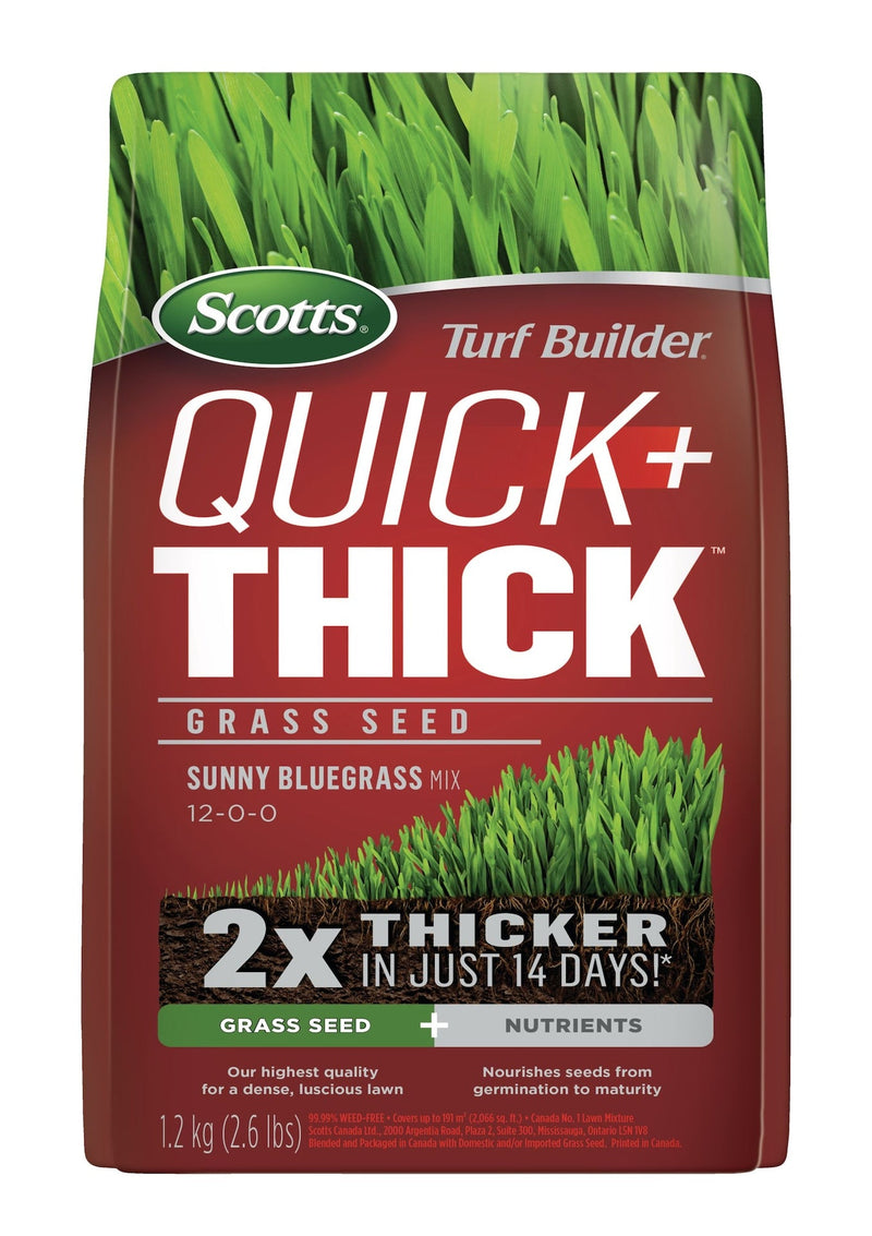 Scotts Turf Builder Quick + Thick Grass Seed Sunny Bluegrass Mix, 12-0-0, 1.2-kg Z3