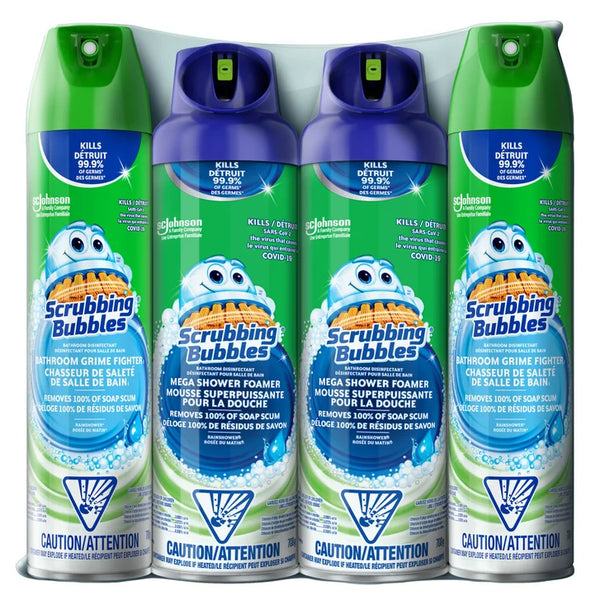 Scrubbing Bubbles Mega Shower Foamer and Bathroom Cleaner Aerosol Combo 4 x 708 g M6