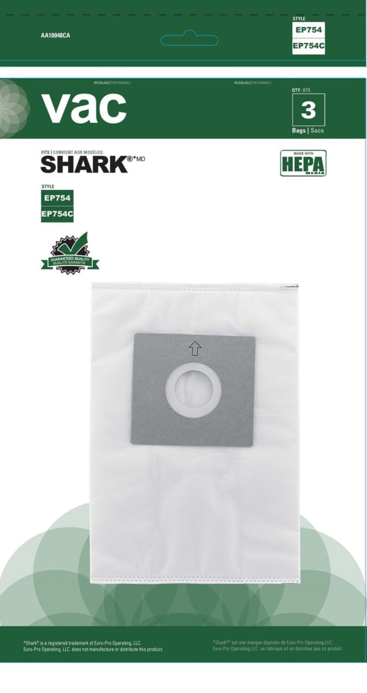 Shark HEPA Replacement Vacuum Cleaner Bags, Style EP754C, 3-pk P3