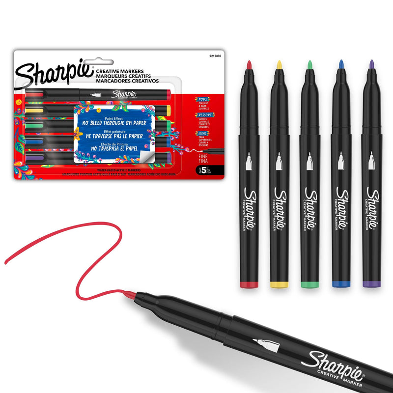 Sharpie Creative Markers, Fine Tip, 5 Pieces, Assorted Colours F5