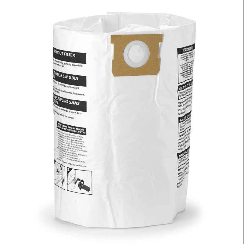 Shop-Vac Disposable Paper Dust Collector Filter Bags for Wet/Dry Shop Vacuums, 37-53 L, 3-pk I4