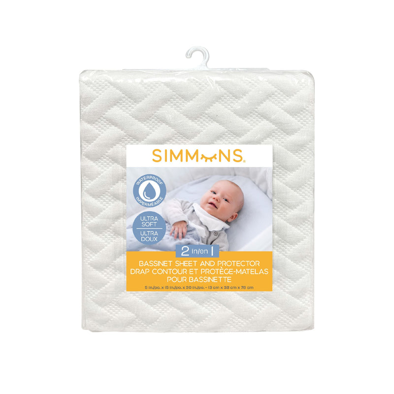 Simmons 2-in-1 Bassinet Sheet & Waterproof Protector, Ivory B9