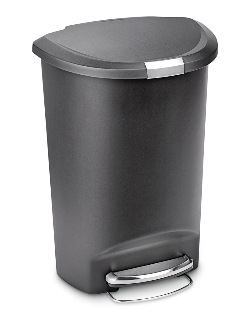 simplehuman Plastic D-Shaped Step Garbage Can, Black, 50-L M7