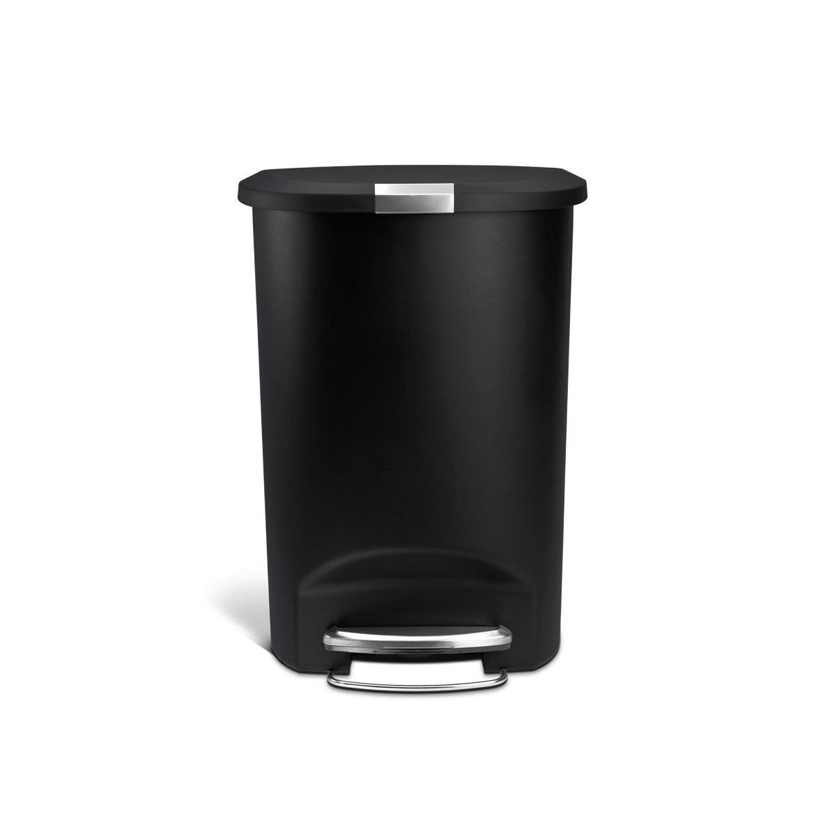 simplehuman Plastic D-Shaped Step Garbage Can, Black, 50-L