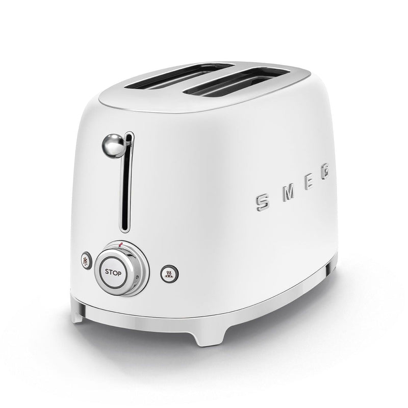 Smeg 50's Retro Style Wide Slot Pop Up Electric Toaster with 6 Settings, 2-Slice, Matte White J0