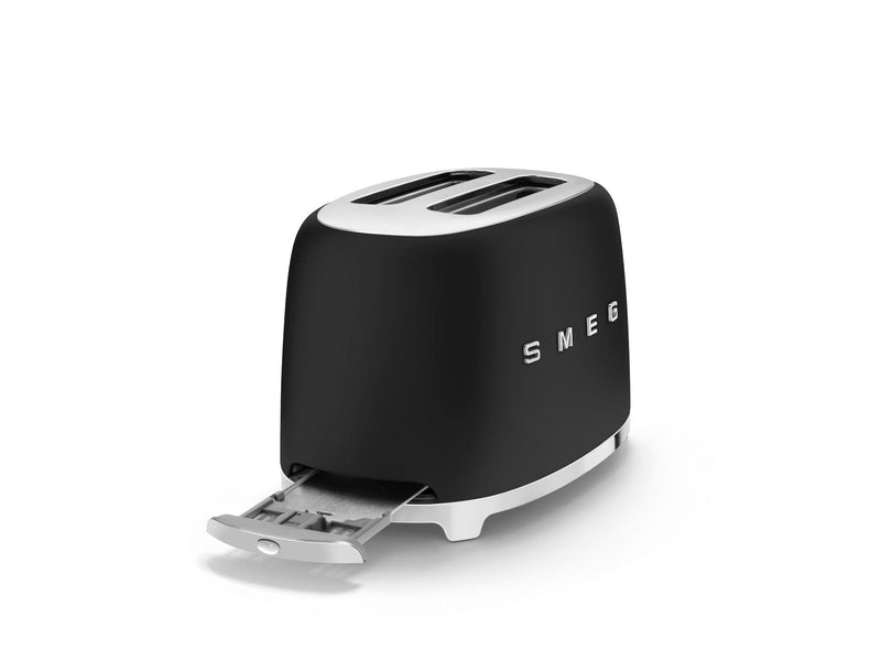 Smeg 50's Retro Style Wide Slot Pop Up Electric Toaster with 6 Settings, 2-Slices, Matte Black M9