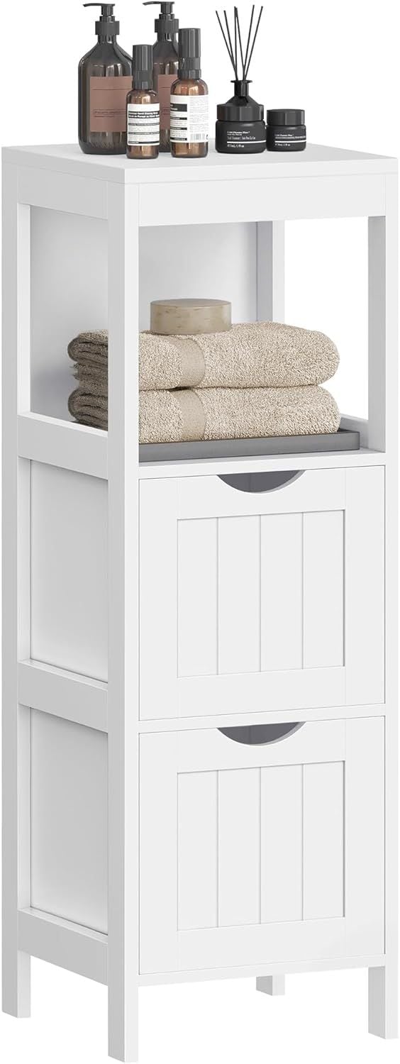 Songmics Home 2-Drawer White Cabinet with Open Shelf F4