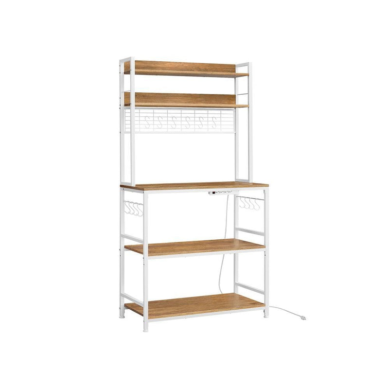 Songmics Home 5-Shelf Rustic Walnut Baker's Rack with 4 AC Outlets B8