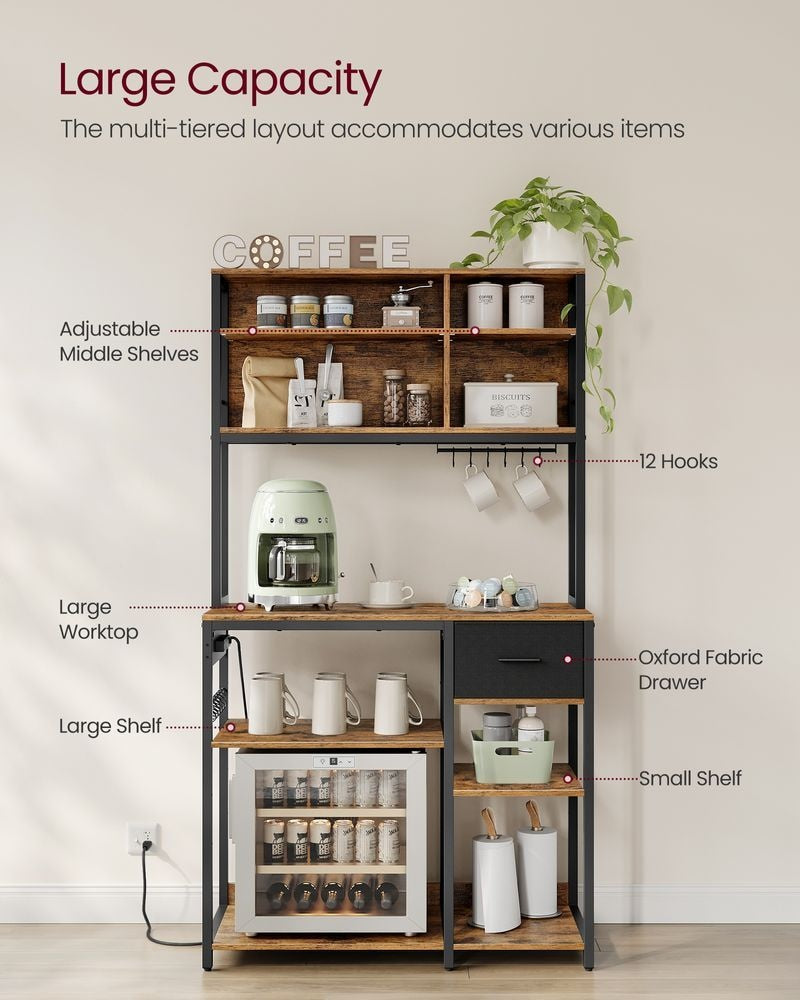 Songmics Home Brown Baker's Rack/Charging Station with Small Shelves Z1