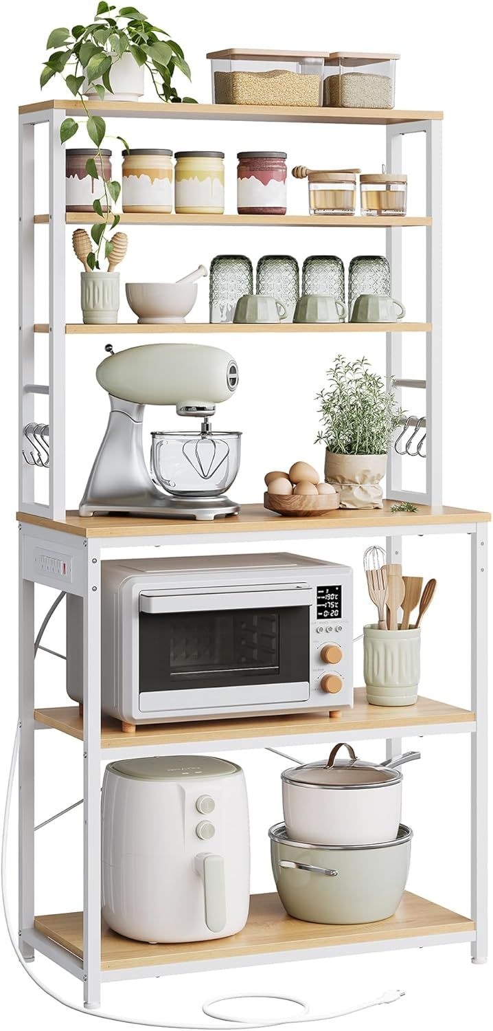 Songmics Home Oak/White Baker's Rack with 4 AC Outlets Q6
