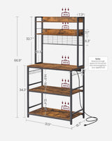 Songmics Home Rustic Brown Baker's Rack with Charging Station