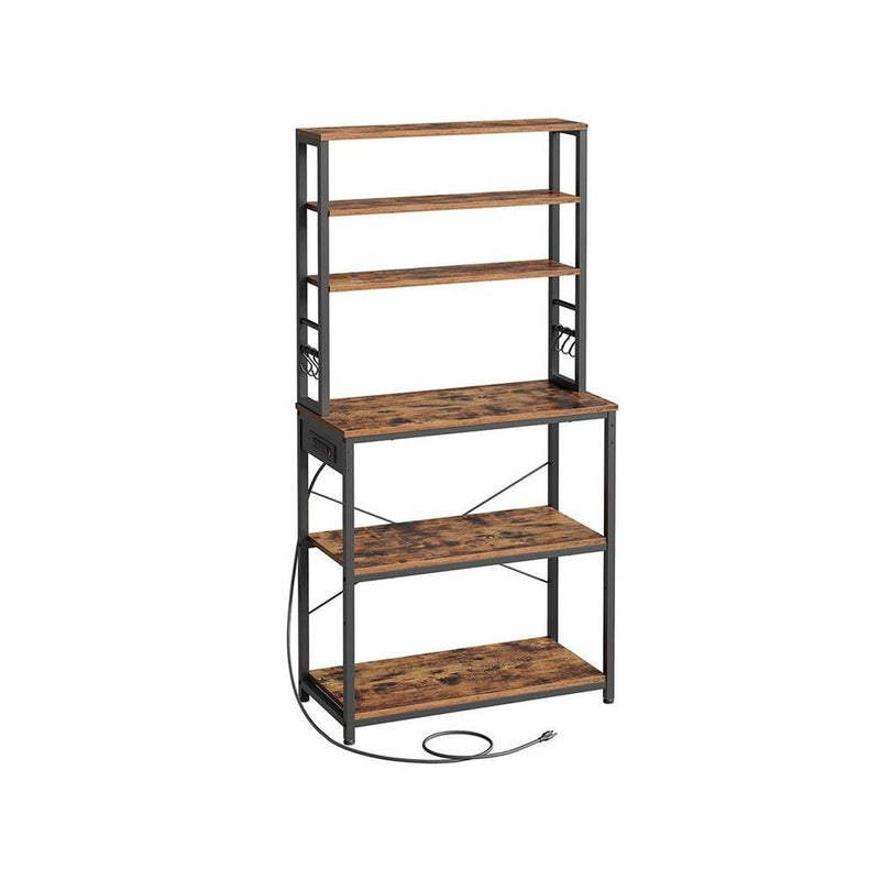 Songmics Home Small Rustic Brown Baker's Rack with 4 AC Outlets X6