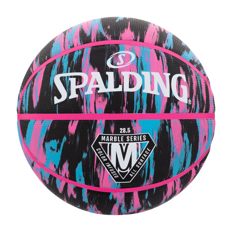 Spalding Marble Series 4Her Outdoor Rubber Basketball, Size 6 (28.5-in), Black/Pink, Q4