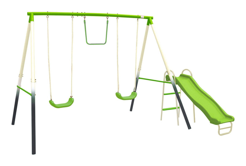 Sportspower Outdoor 4-Station Metal Swing Set Combo with 2 Swings, Trapeze & Slide, Ages 3+ U7