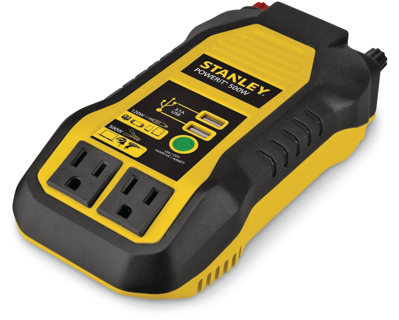 Stanley 500W Inverter & Power Outlet with Battery Clamps, USB Ports, 12V DC Adapter N7