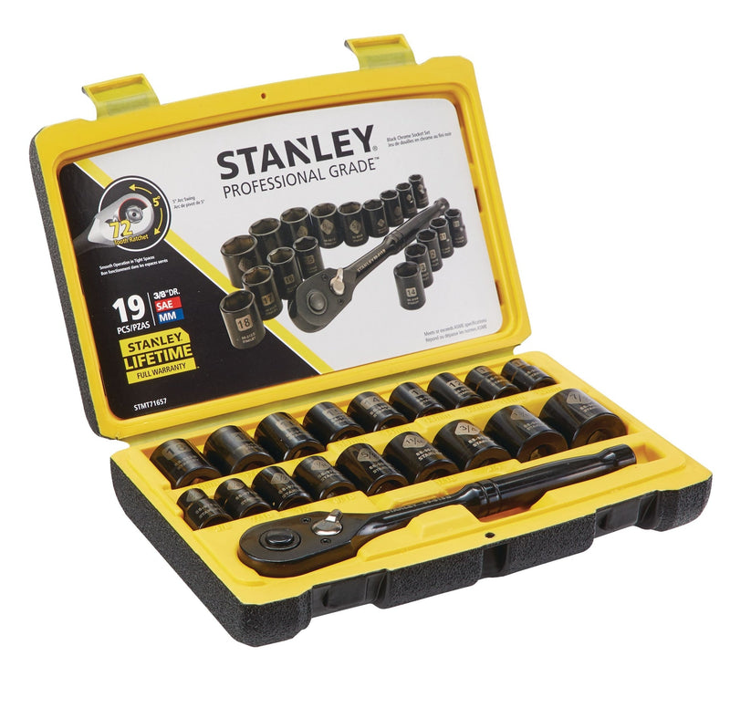 Stanley Professional Grade Black Chrome Socket Set, 19-pc, SAE/Metric C8