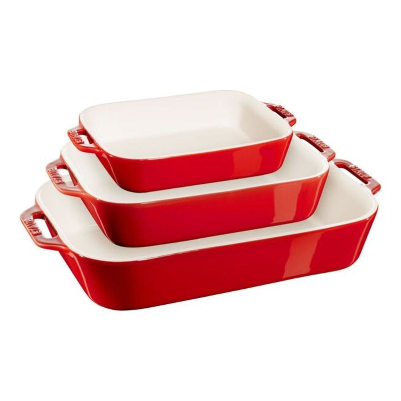 Staub Nestable Cherry Non-Stick Ceramic Rectangular Baking Dish Set, 3-pc J8