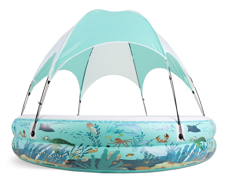 Stella & Finn Ocean Life Splash & Play Inflatable 2 Ring Canopy Pool, 86.6” x 86.6” x 64” Q6