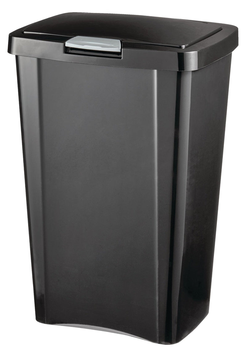 Sterilite Plastic Rectangular Springloaded Touch Top Garbage Can, Black, 49-L D8