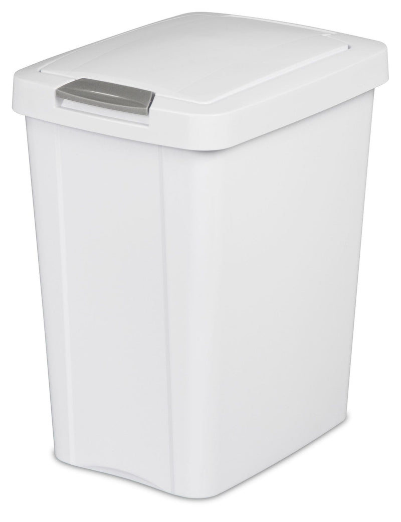Sterilite Plastic Rectangular Springloaded Touch Top Garbage Can, White, 28-L Y5