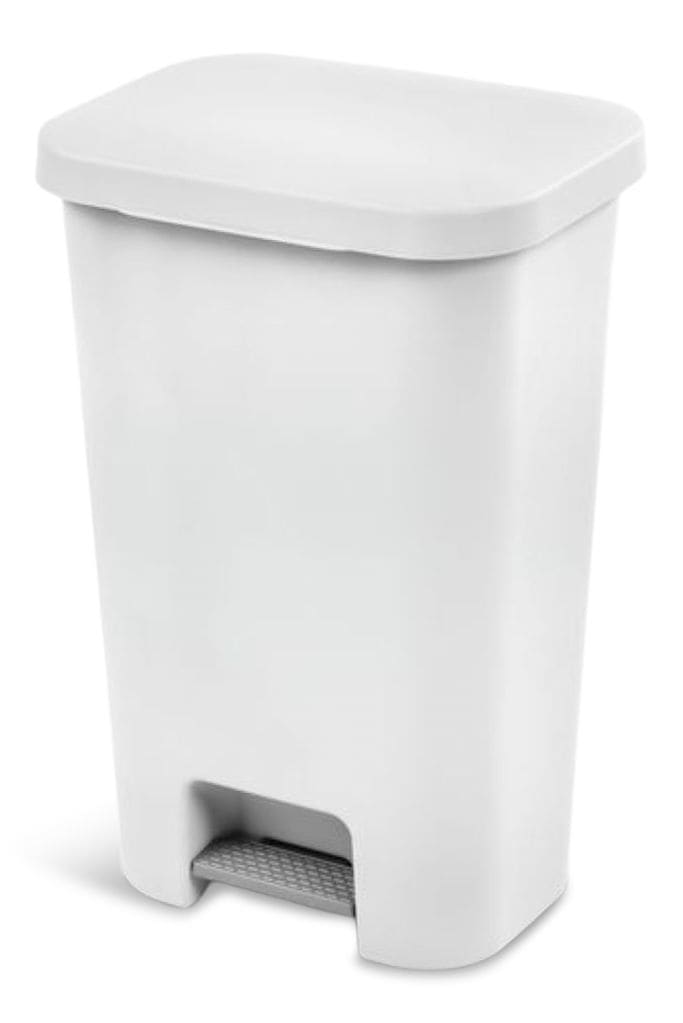 Sterilite Plastic Rectangular Step Garbage Can, White, 45-L N6
