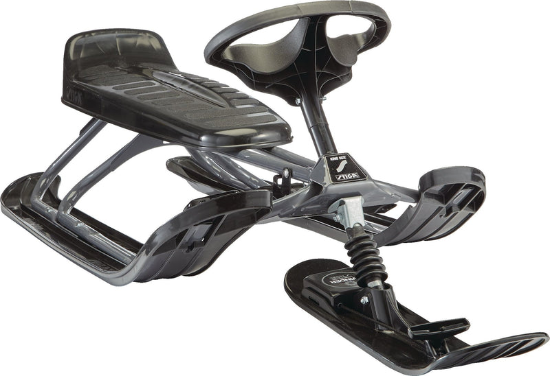 Stiga GT King Size Kids' 2-Person Winter Snow Racer Sled with Steering Wheel & Brakes, Grey L9