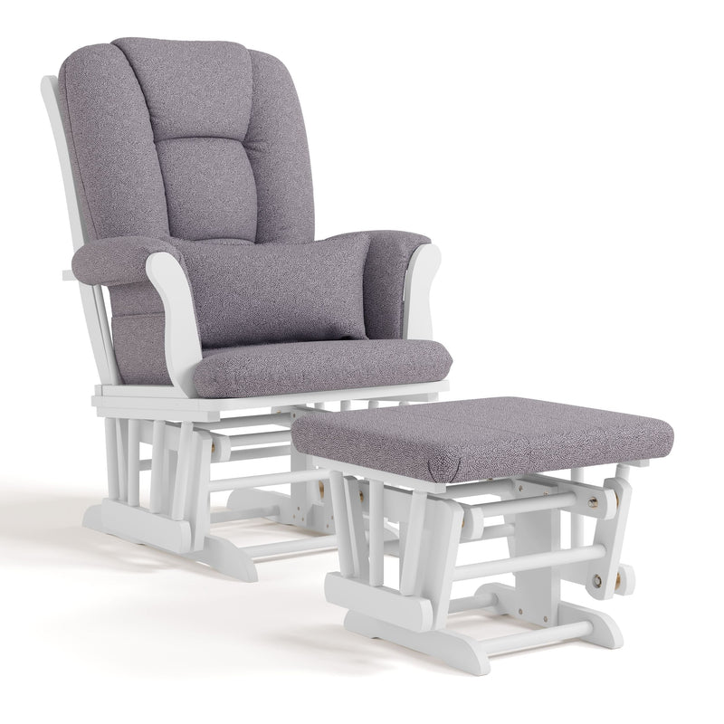 Storkcraft Tuscany Glider & Ottoman Set with Matching Lumbar Cushion, White with Grey Swirl N9